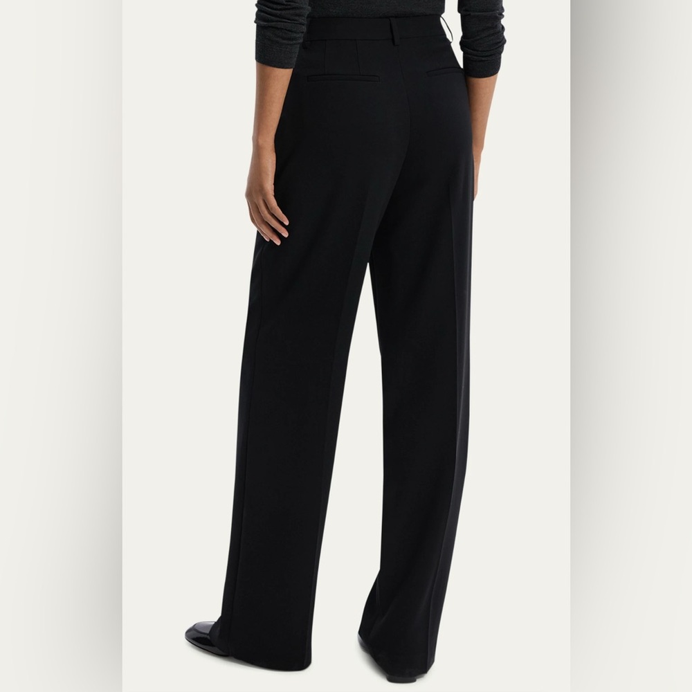 Theory Relaxed Straight Pant Full Length Admiral Crepe Black Trousers Tailored - Picture 2 of 11